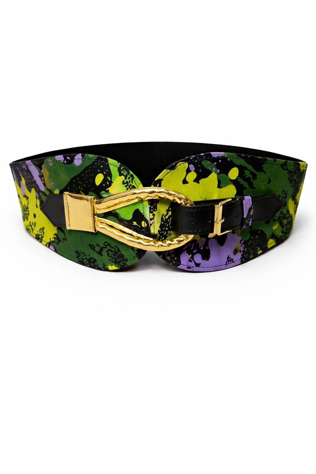 Luxury African Print Wide Waist Belt with Gold Statement Buckle – Bold Ankara Fashion Belt for Women