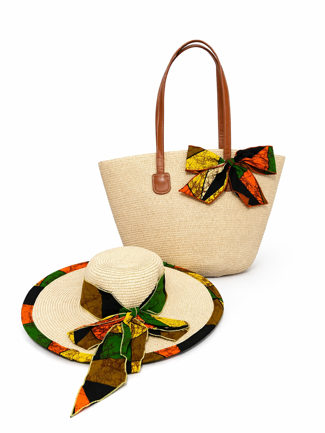 Luxury African Print Hat & Tote Bag Set – Stylish Summer Matching Set