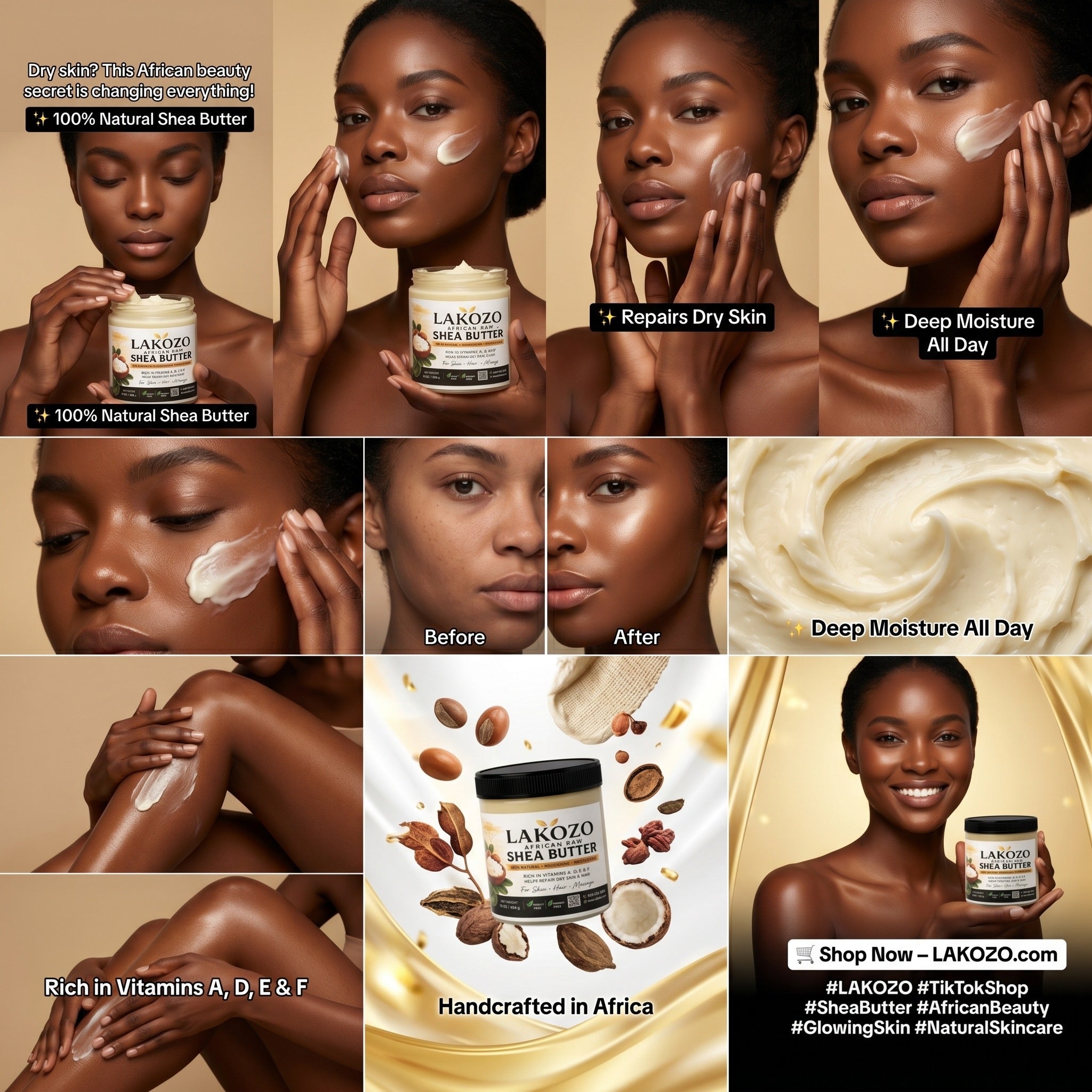 LAKOZO African Raw Shea Butter – 100% Natural Skin, Hair & Body Moisturizer – 16 oz (454g)