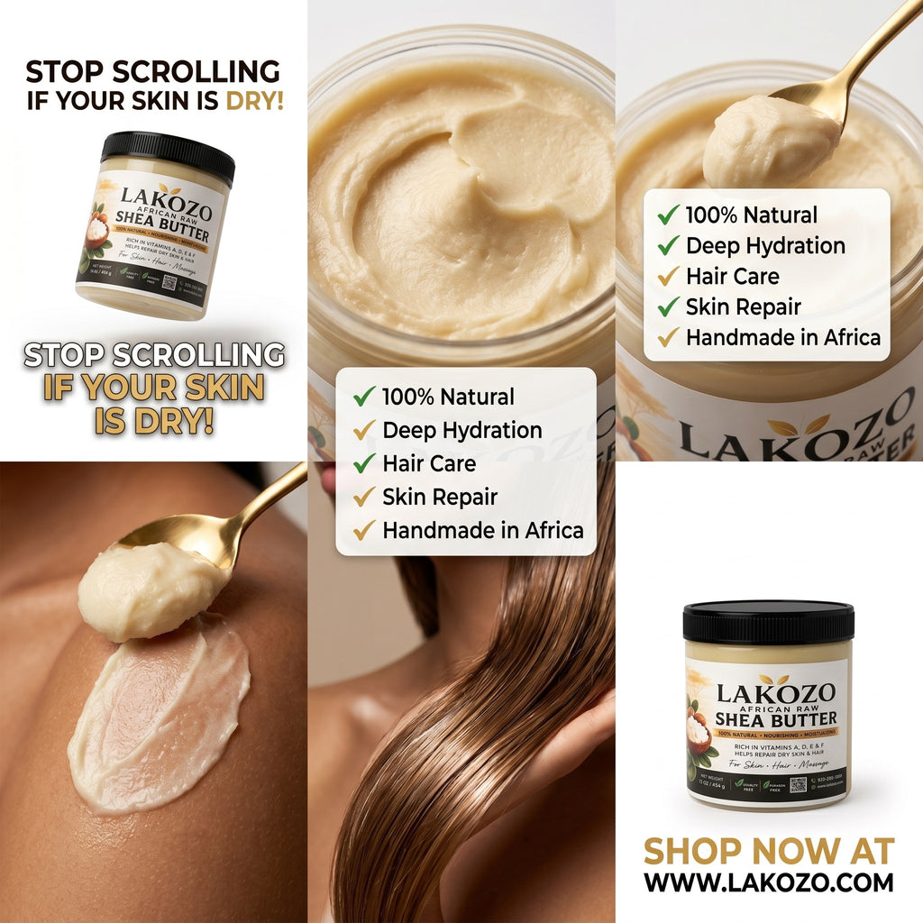 LAKOZO African Raw Shea Butter – 100% Natural Skin, Hair & Body Moisturizer – 16 oz (454g)