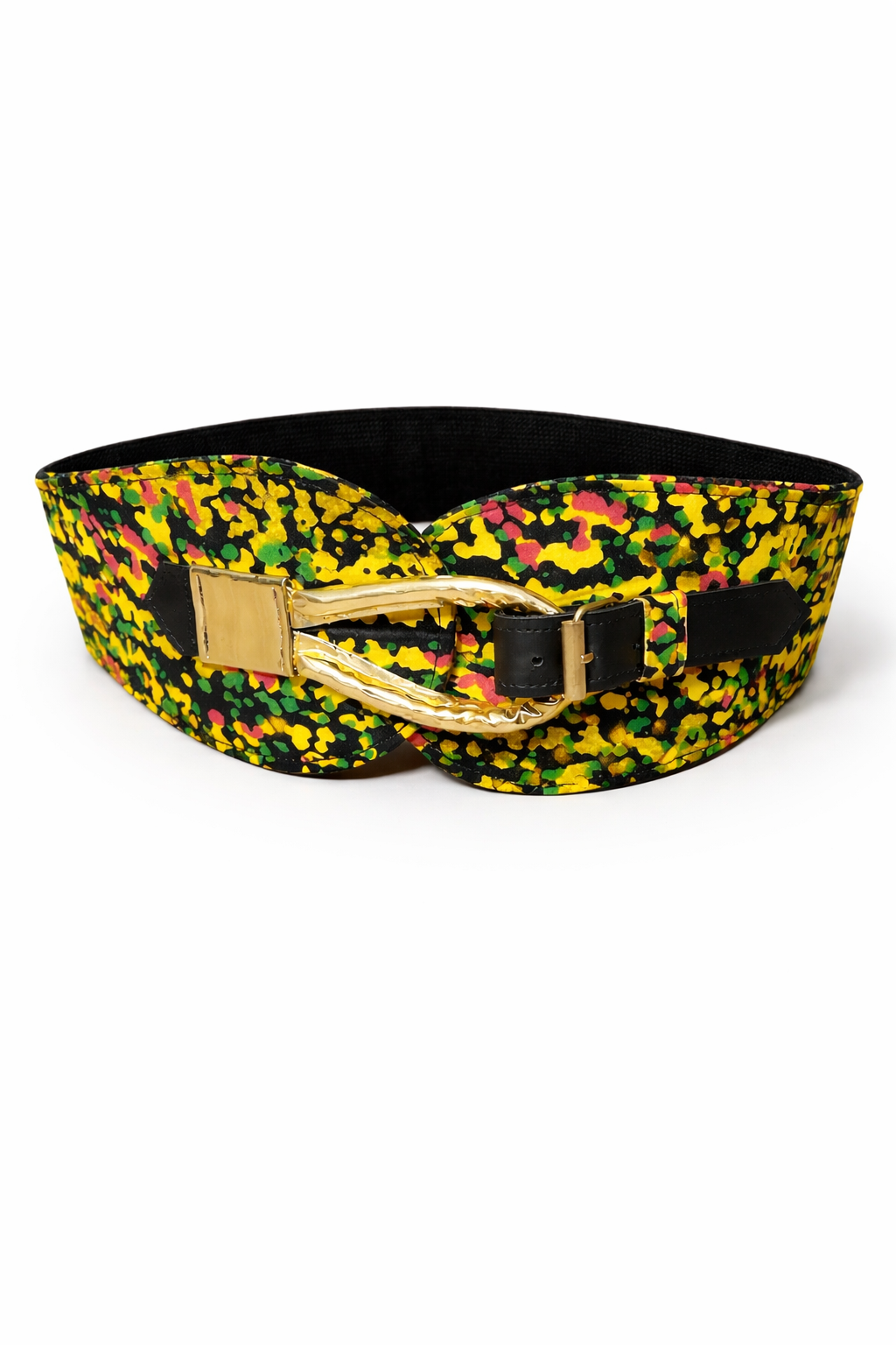 Luxury African Print Wide Waist Belt with Gold Statement Buckle – Bold Ankara Fashion Belt for Women