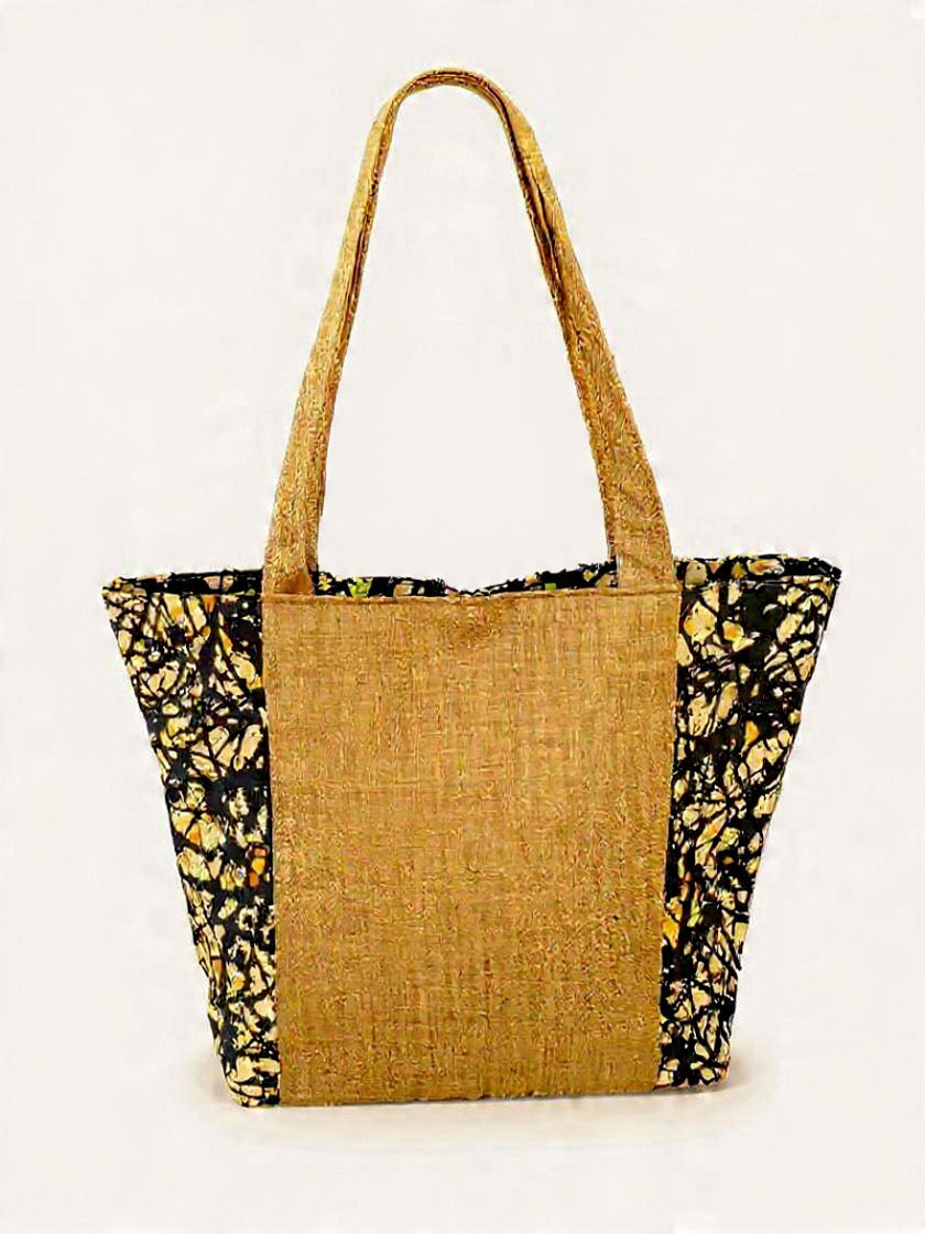 Red Canvas Tote with African Ankara Side Panels and Zipper Closure