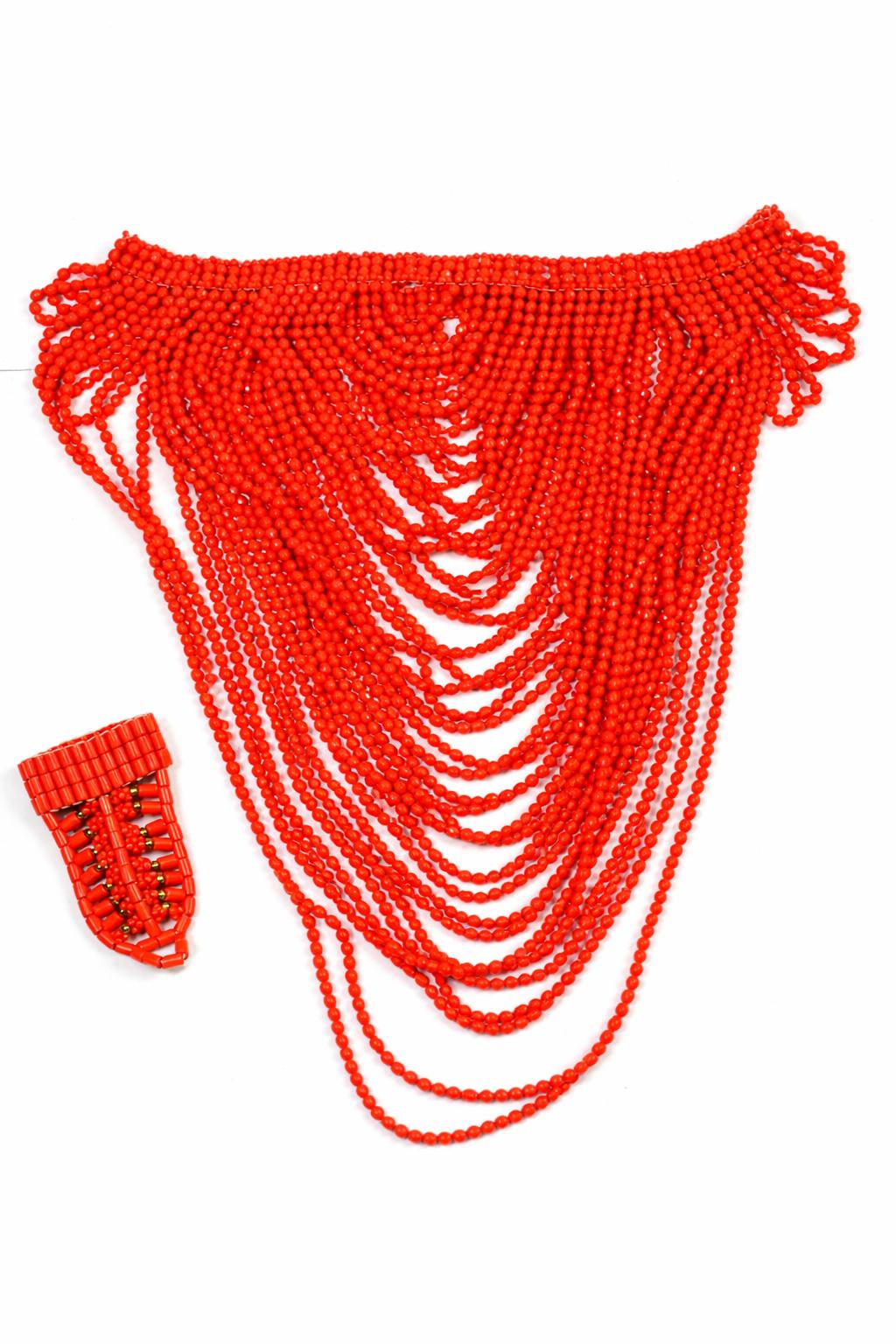 Prestige Applause Nigerian Edo Delta Red Coral Beaded Bridal Top Blouse Wedding