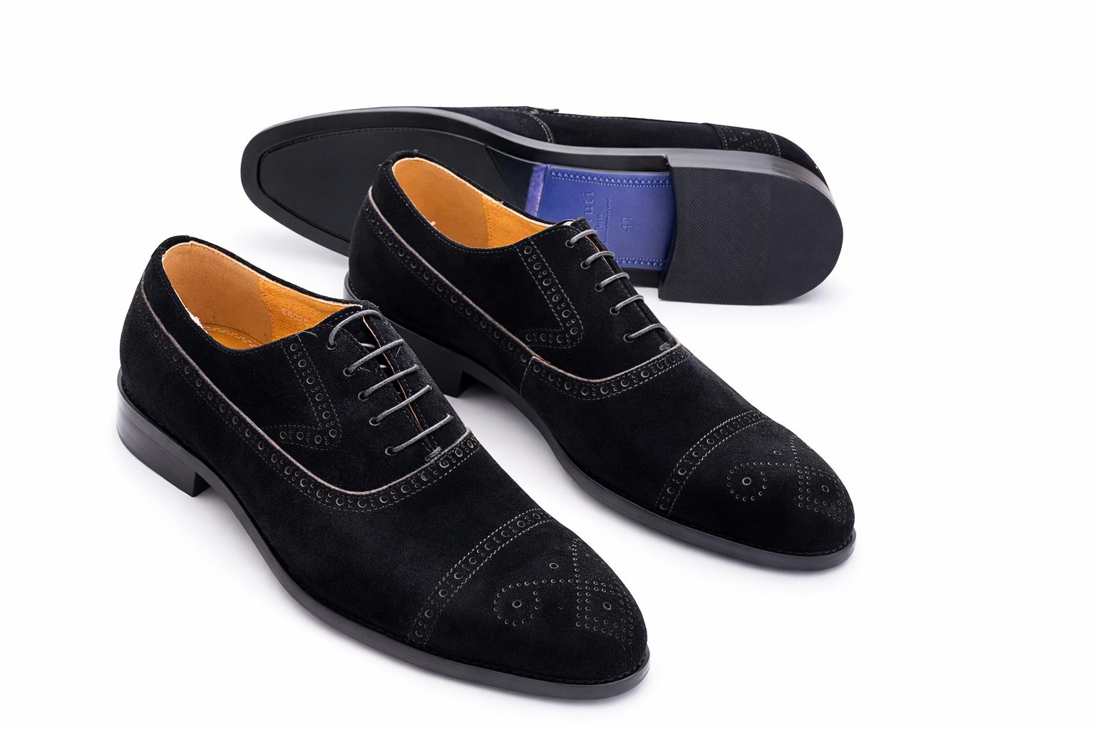 Luxury Black Suede Oxford Shoes for Men - Elegant Cap Toe Brogue