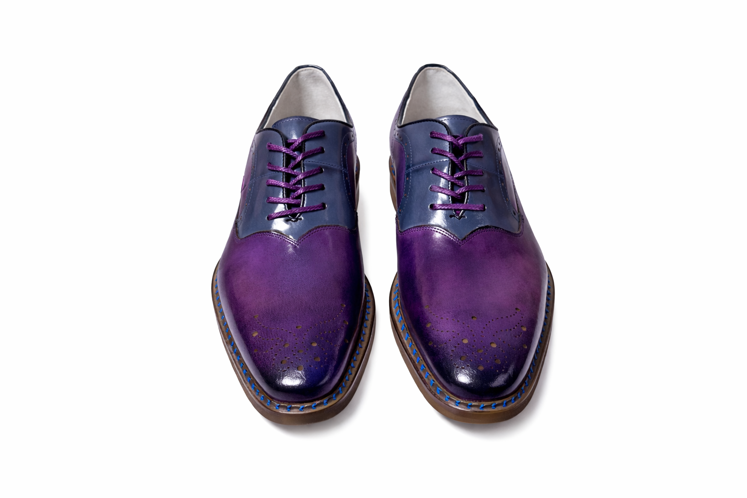 Men’s Luxury Purple & Navy Two-Tone Oxford Brogue Dress Shoes – Handcrafted Statement Leather Shoes Size 11