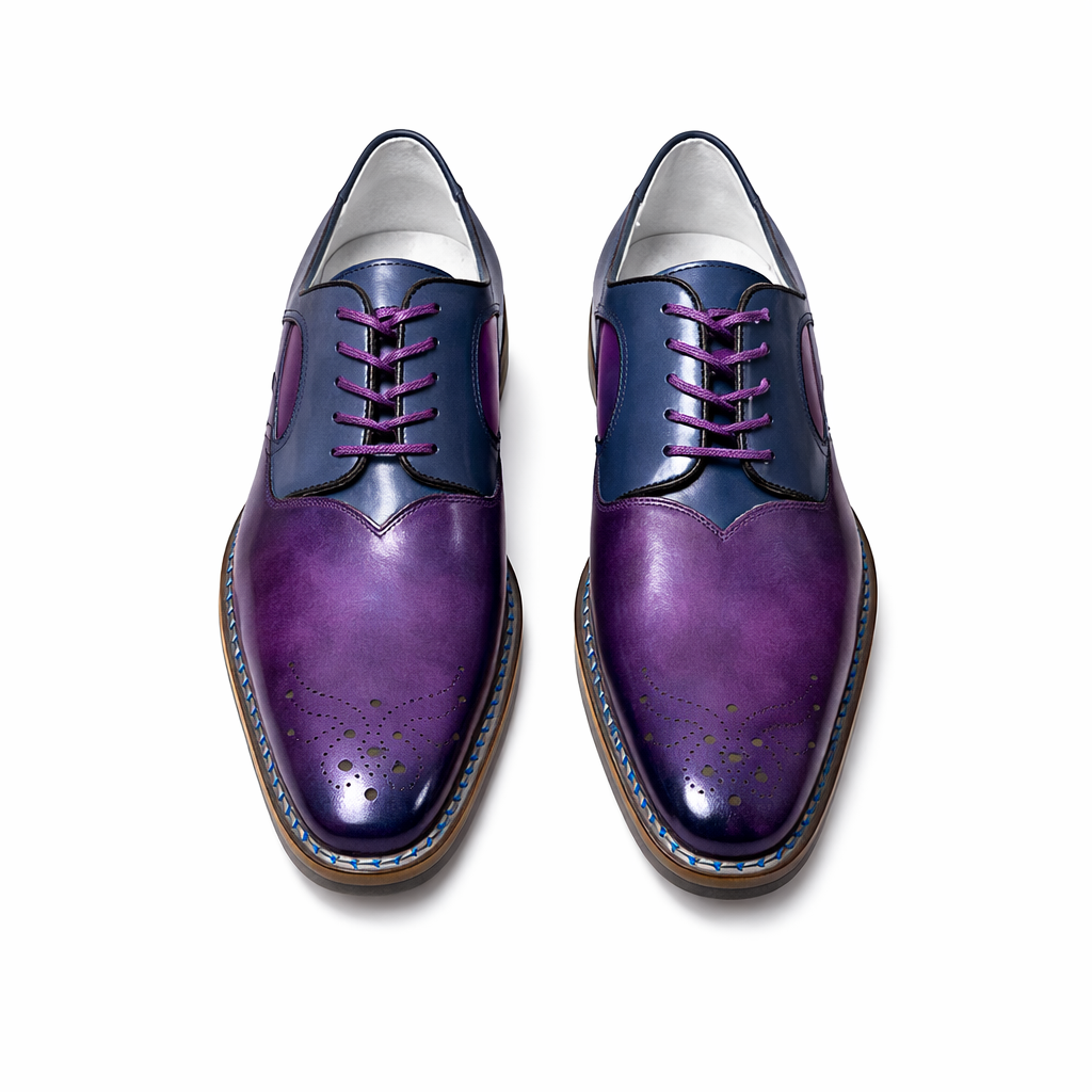 Men’s Luxury Purple & Navy Two-Tone Oxford Brogue Dress Shoes – Handcrafted Statement Leather Shoes Size 11