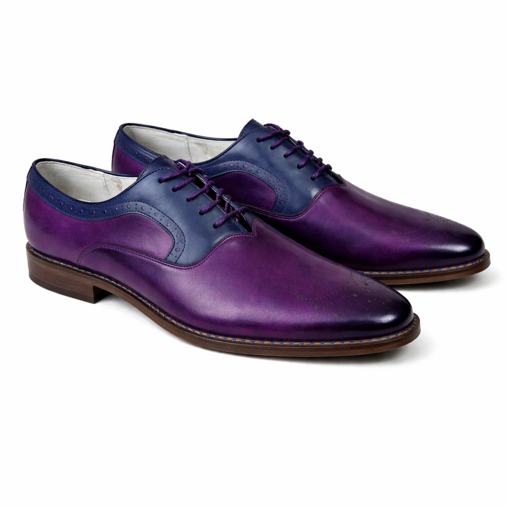 Men’s Luxury Purple & Navy Two-Tone Oxford Brogue Dress Shoes – Handcrafted Statement Leather Shoes Size 11