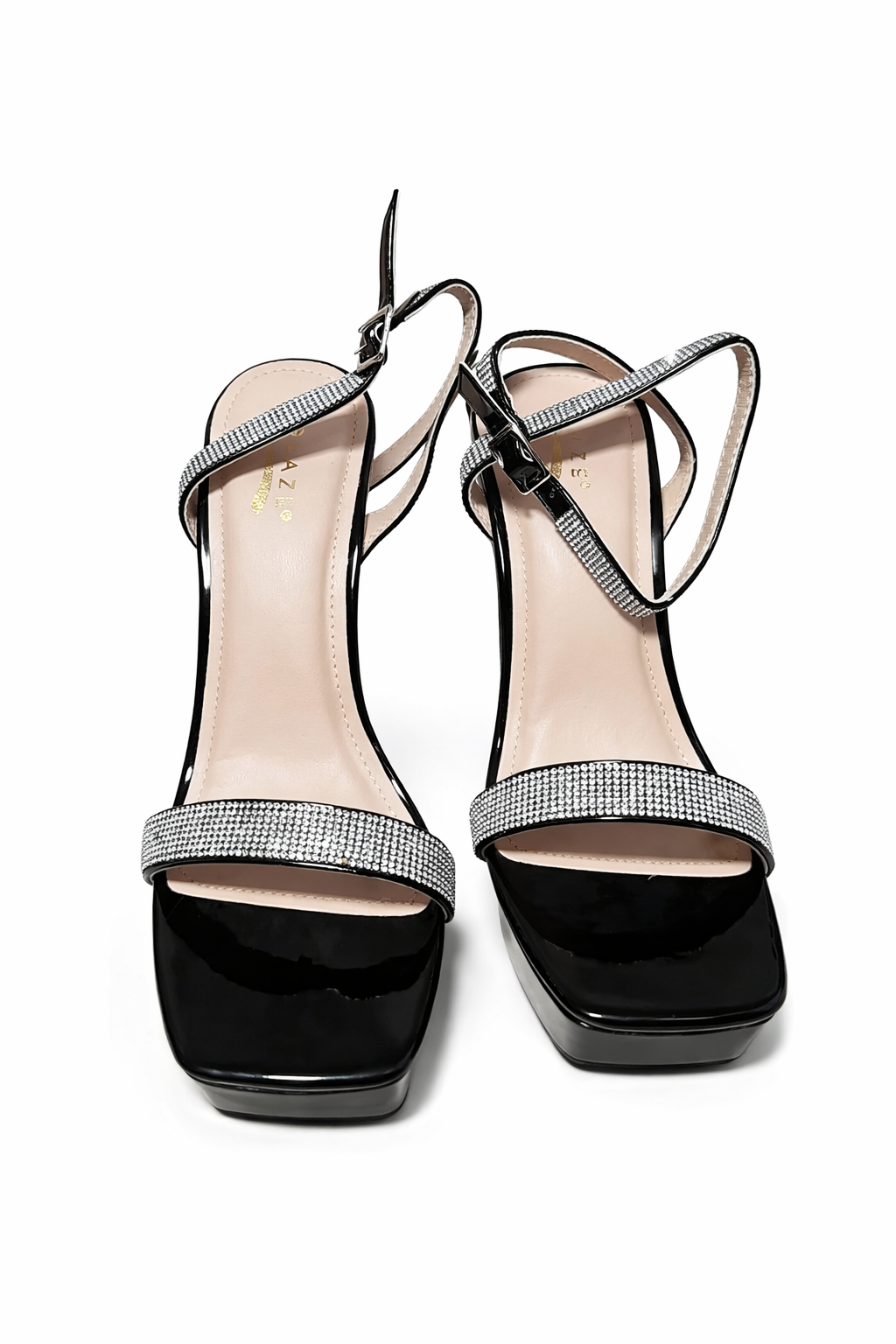 Sparkle Strap Platform Wedge Sandals – Black Glam Heels Size 10