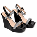 Sparkle Strap Platform Wedge Sandals – Black Glam Heels Size 10