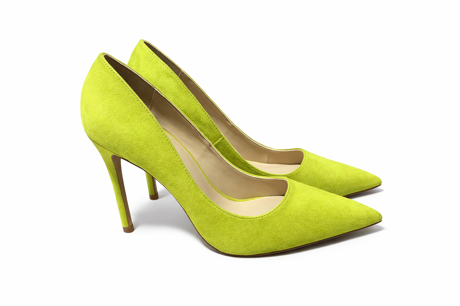Elegant Lime Green Suede Pointed Toe Stiletto Pumps – Women’s High Heels Size 10