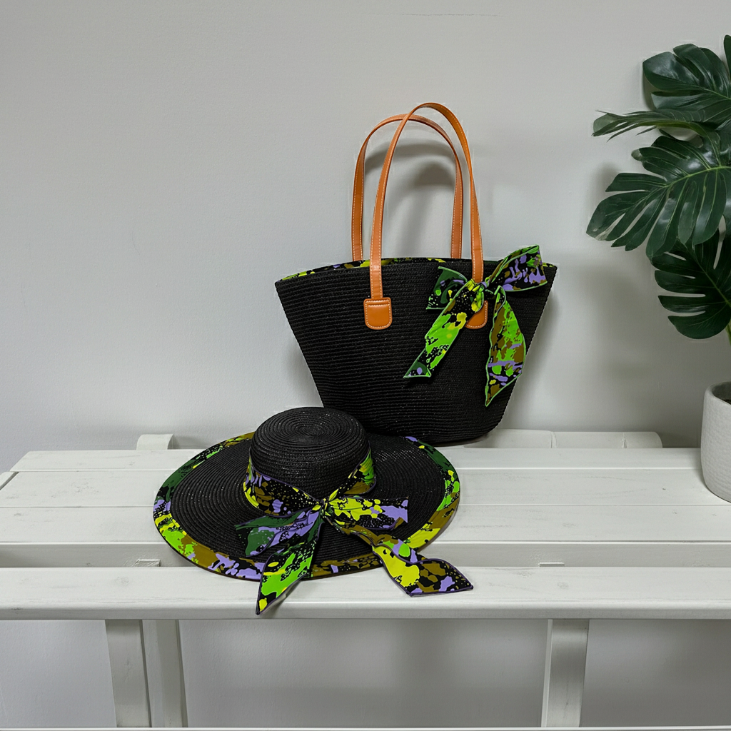 Luxury African Print Hat & Tote Bag Set – Stylish Summer Matching Set