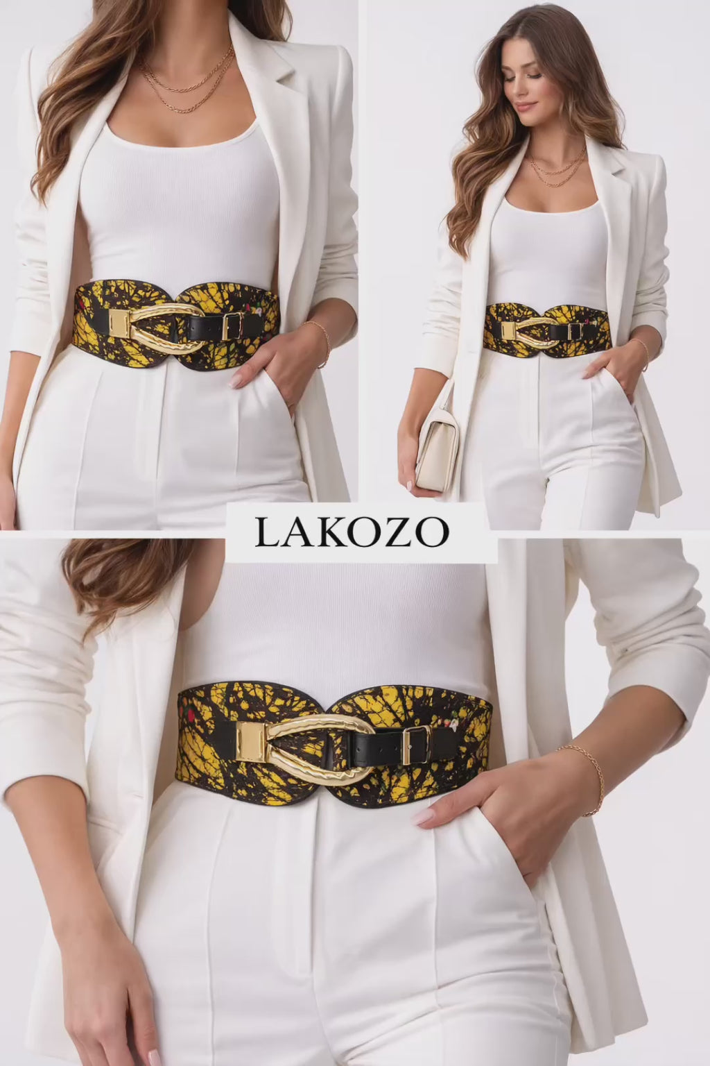 Luxury African Print Wide Waist Belt with Gold Statement Buckle – Bold Ankara Fashion Belt for Women