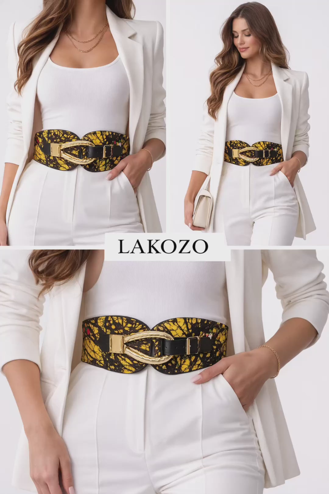 Luxury African Print Wide Waist Belt with Gold Statement Buckle – Bold Ankara Fashion Belt for Women